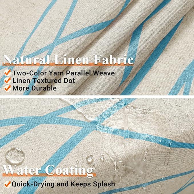 Blue Modern Farmhouse Linen Shower Curtain, Country Cottage Bathroom Decor Striped Minimal Boho Textured Linen Shower Curtain Set with Hooks, 72x72 - ModernBath