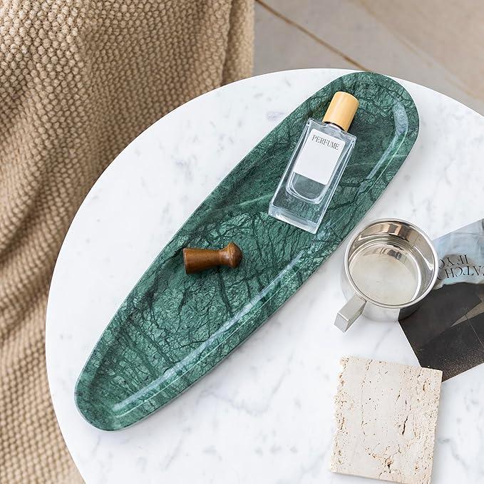 PracFit Natural Marble Tray – Real Stone for Bathroom, Vanity, Counter, and Home Decor. Perfect for Jewelry, Candles, and Cosmetics. Durable, Elegant, and Unique Made of Real Stone（Green） - ModernBath