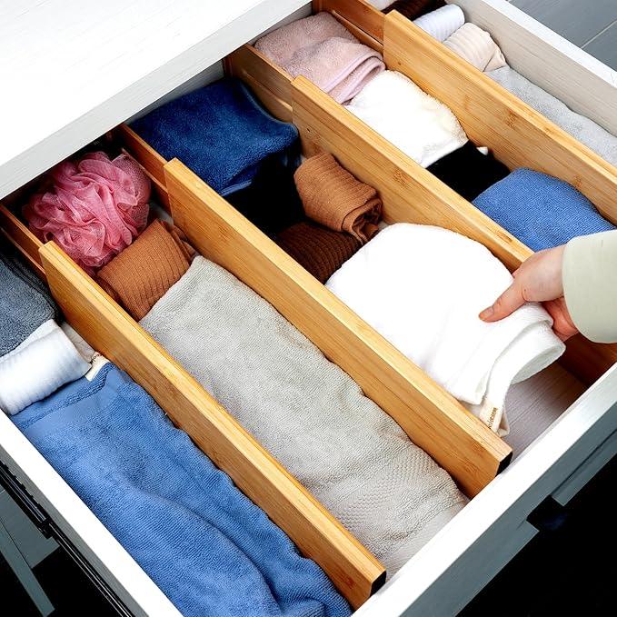 Utoplike Bamboo Drawer Dividers Large, 4'' High Adjustable Kitchen Drawer Organizers for Clothing, Spring Loaded, Works in Bathroom, Bedroom, Dresser, Desk, 4 pcs - ModernBath