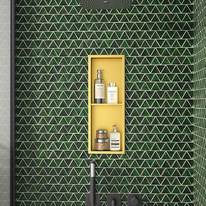 Stainless Steel Shower Niche 8"×24" Gold Double Shelf No Tiled Needed Niche Shower for Bathroom Wall Recessed Bathroom Shelf for Storage - ModernBath