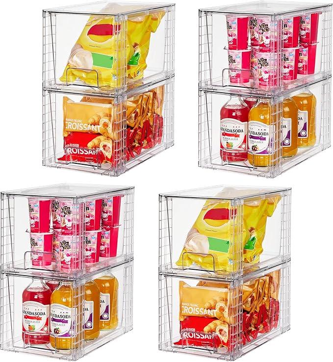 Vtopmart 8 Pack Large Stackable Storage Drawers,Clear Acrylic Drawer Organizers with Handles, Easily Assemble for Fridge, Bathroom,Kitchen Undersink,Cabinet,Pantry Organization and Storage - ModernBath