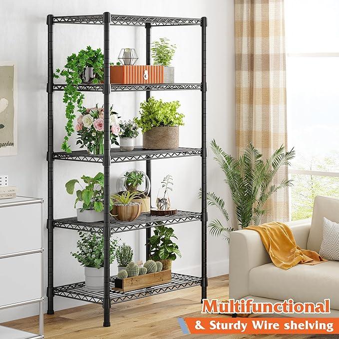 REIBII Wire Shelving Rack 5-Tier Metal Shelves for Storage Adjustable Garage Shelving Heavy Duty Storage Shelves for Storage Rack, 24" W X 14" D X 59" H - ModernBath