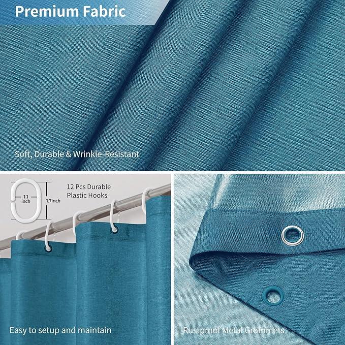 THAIGEE 2-in-1 Waterproof Fabric Shower Curtain or Liner,Linen Textured,Breathable TPU & Washable Bathroom Shower Curtain Set with 12 Plastic Hooks,Modern,72"x72" Oceanblue - ModernBath