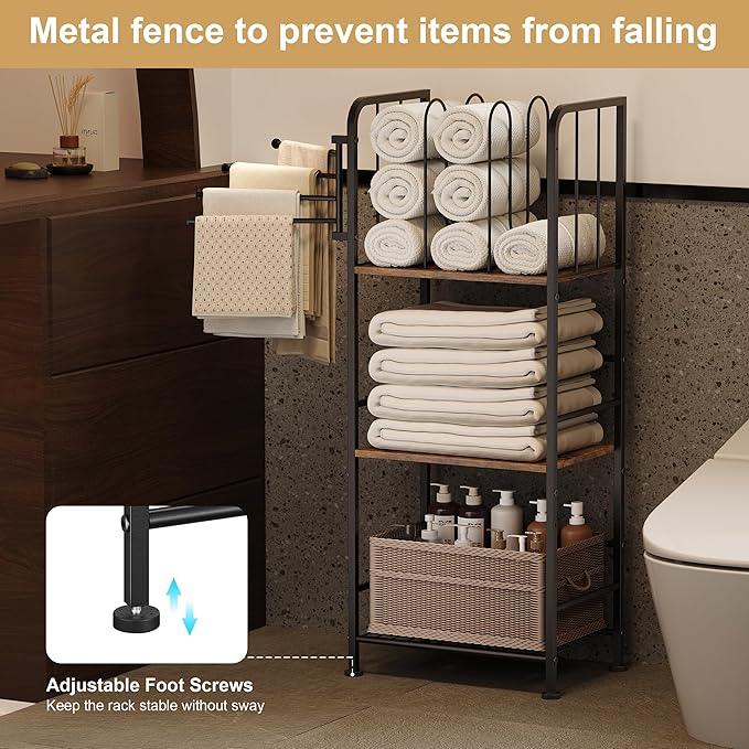 Towel Rack Free Standing 3-Tier M-Shaped Detachable Dividers, 4 Rotatable Bars Fast Drying, Pool Towel Rack, Space-Saving Towel Storage Organizer, Bath Towel Shelf for Home, Poolside Patent Pending - ModernBath