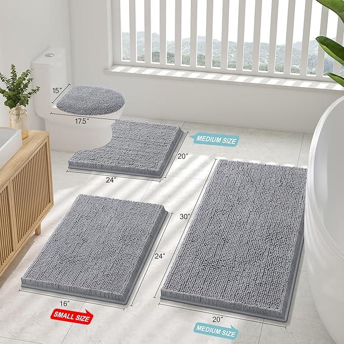 Smiry Luxury Chenille Round 24''x24'', Extra Soft and Absorbent Shaggy Bathroom Mat Rugs, Machine Washable, Non-Slip Plush Carpet for Tub, Shower, and Bath Room, Grey - ModernBath