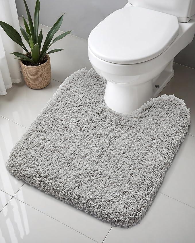 ILANGO Grey Toilet Rugs U Shaped 22" × 24" Non Slip & Super Absorbent Extra Thick Soft, Washable Bath Mats for Bathroom Floor, Microfiber Plush Shaggy Contour Bath Rugs for Toilet,Dry Quick - ModernBath