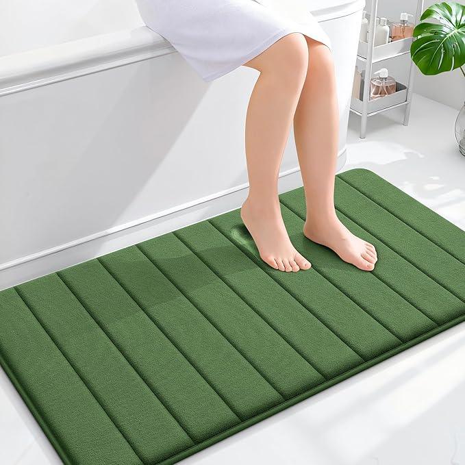 OLANLY Memory Foam Bath Mat 44x24, Super Soft Absorbent Bathroom Rugs, Quick Dry, Machine Washable Shower Floor Rugs, Bathmat Carpet, Bathroom Home Decor Accessories, Olive Green - ModernBath