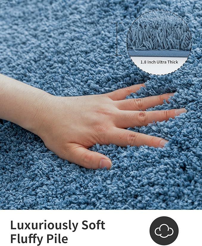 ILANGO Blue Bathroom Rugs 36" × 24" Non Slip & Super Absorbent Extra Thick Soft, Washable Bath Mat for Floor, Microfiber Plush Shaggy Bath Rug with Rubber for Bathtub Shower Room Sink - ModernBath