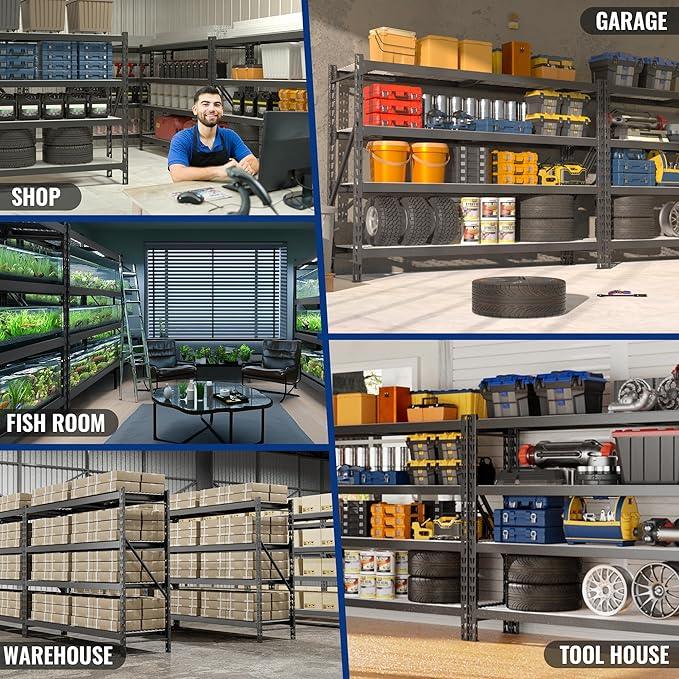 WORKPRO 77" Garage Shelving Unit, 8000LBS Heavy Duty Metal Storage Rack, Extra Wide Adjustable 4-Tier Shelves for Warehouse, Basement, and Garage, 77" W X 24" D X 72" H, Black - ModernBath