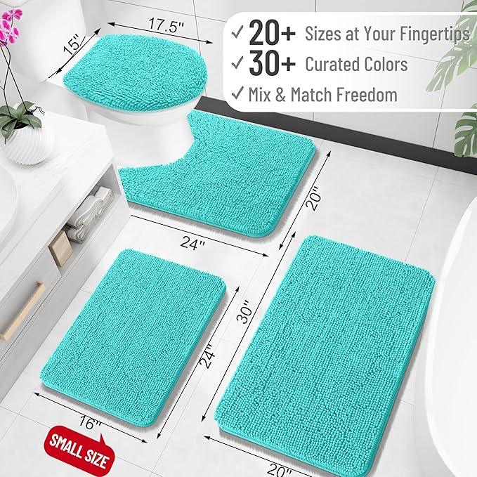 OLANLY Toilet Rugs U-Shaped 24x20, Extra Soft Absorbent Chenille Contour Bathroom Rugs for Toilet, Dry Quickly, Machine Washable, Non-Slip Bath Mat, Teal - ModernBath