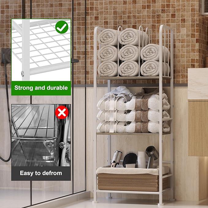 Towel Rack Free Standing 3-Tier M-Shaped Detachable Dividers, Durable Metal Holder, Pool Towel Rack, Space-Saving Towel Storage Organizer, Modern Bath Towel Shelf for Home, Poolside, White - ModernBath