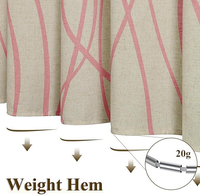 Pink Modern Farmhouse Linen Shower Curtain, Country Cottage Bathroom Decor Striped Minimal Boho Textured Linen Shower Curtain Set with Hooks, 72x72 - ModernBath