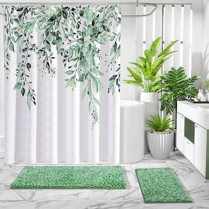 Yimobra Luxury Bathroom Rugs, 47x24, Extra Soft Chenille Mats for Bathroom Non Slip, Fluffy Long Matts for Tub, Plush Shaggy Carpet Runner, Water Absorbent, Machine Washable, Light Green & Green - ModernBath
