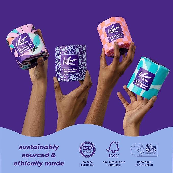 Bim Bam Boo 100% Bamboo Organic Chemical-Free Bulk Toilet Paper, Cloud-like Softness, Plant-Based Sustainable Tree-Free Bathroom Tissue, 24 Eco-Friendly Rolls, 2 Ply, 295 Sheets for RV and Camping - ModernBath