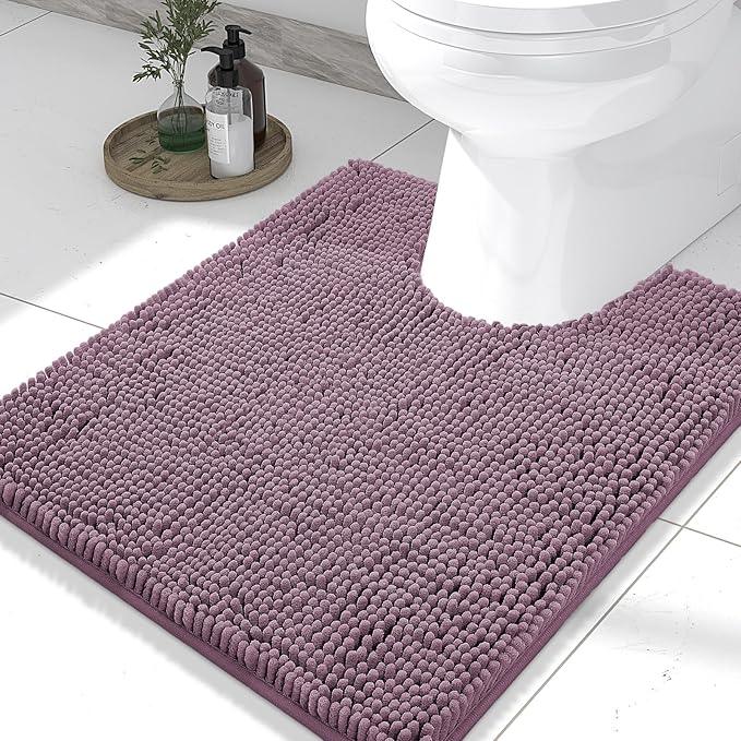 Smiry Luxury Chenille Toilet Rugs U-Shaped 24x20, Soft Absorbent Non-Slip Contour Bathroom Rugs for Toilet, Machine Washable Contoured Bath Mats, Deep Plum - ModernBath