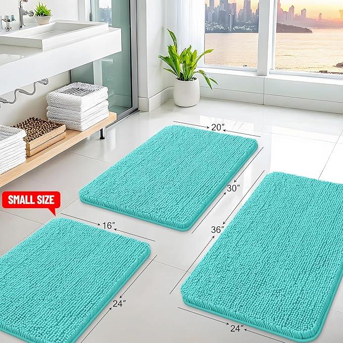 Arotive Bathroom Rugs 30x20, Extra Soft Absorbent Shaggy Chenille Bath Rugs, Machine Washable Rubber Backing Non-Slip Bath Mats for Bathroom Floor Tub and Shower, Home Decor Accessories, Turquoise - ModernBath