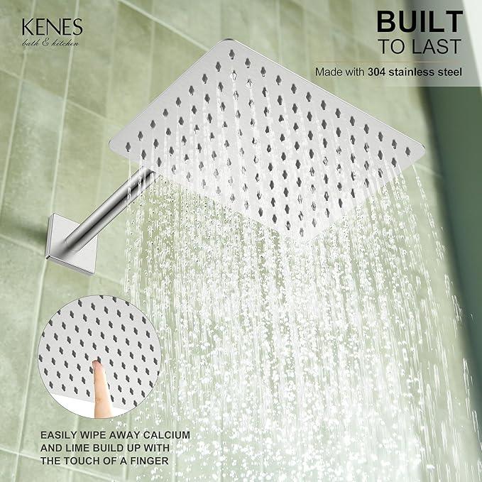 KENES Square Rainfall Shower System Faucet Set, Brushed Nickel Rain Shower Head and Handle Set, 10 Inch Stainless Shower Head with Handheld Spray (Shower Valve Included), LJ-6026A - ModernBath