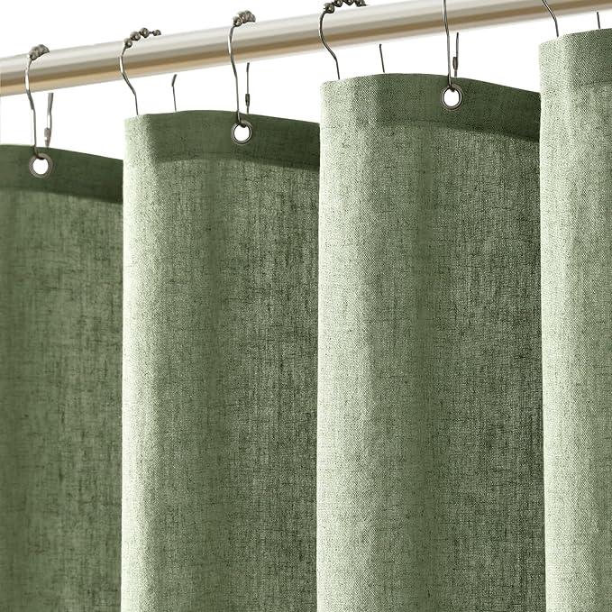 Jowels Sage Green Linen Shower Curtain, Boho Farmhouse Shower Curtain Set for Bathroom, 200GSM Luxury Weighted Water Resistant Fabric Textured Shower Curtains with 12 Metal Hooks, 72Wx78H - ModernBath