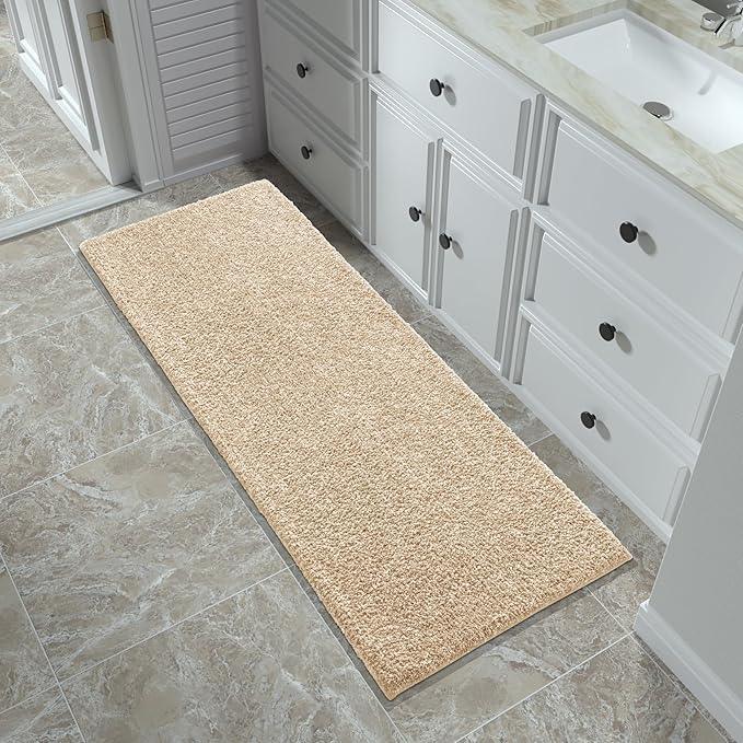 Yimobra Bathroom Runner Rug Non Slip Washable, Soft Absorbent Microfiber Long Bath Mat, Dual-Tone Decor Rug with Rubber Backing for Floor,Tub and Hallway,60x24,Home Essentials,Light Beige and White - ModernBath
