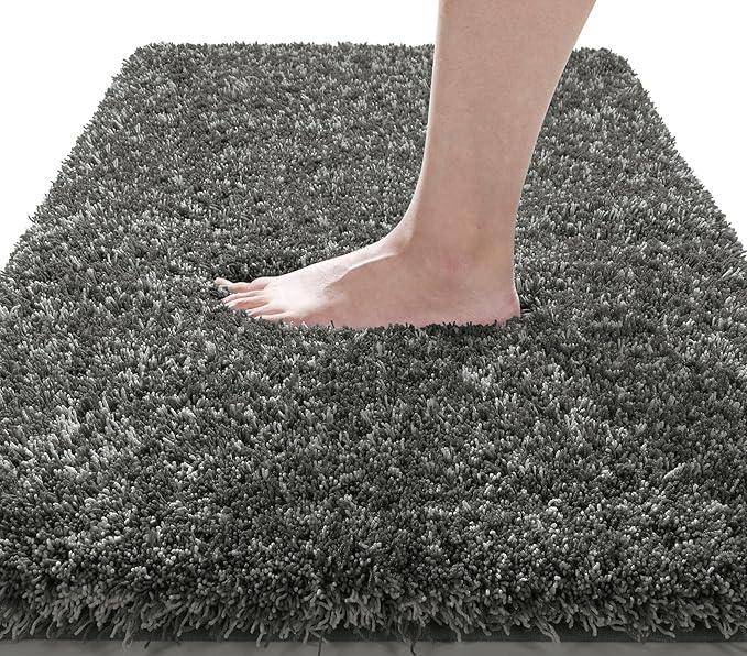 Yimobra Luxury Bathroom Rugs, Fluffy Bath Mats, Non Slip, Water Absorbent Microfiber, Machine Washable, Plush Runner Shower Rug, Thick Mat for Bathroom Floor/Tub, 56"x 24", Light Gray and Black Gray - ModernBath