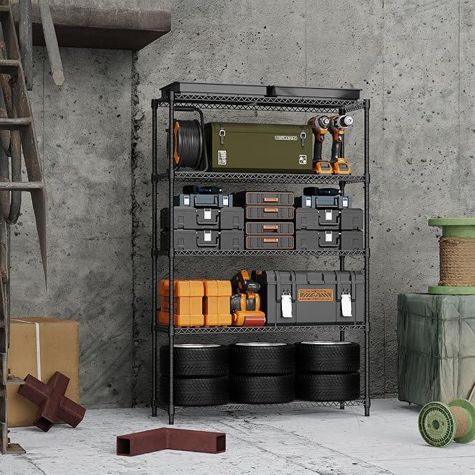 5 Tiers Shelf Metal Storage Shelves Standing 1750 LBs Household Shelf Organizer for Kitchen Pantry Closet Garage Basement Utility Room, Black15.7 D x 45.3" W x 70.4" H - ModernBath