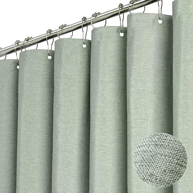 BTTN Fabric Shower Curtain, Linen Textured Heavy Duty Polyester Cloth Shower Curtain Set with Plastic Hooks,Sage Green, 72x78 - ModernBath