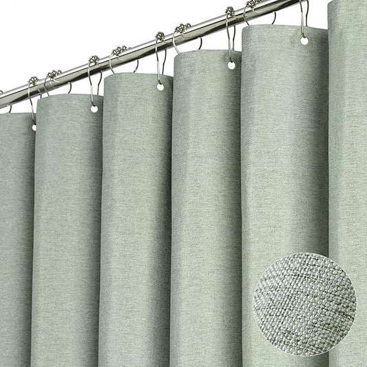 BTTN 60 Inch Stall Fabric Shower Curtain - Linen Textured Heavy Duty Shower Curtain Set with 10 Plastic Hooks, Narrow Waterproof Decorative Bath Curtains for Bathroom and Bathtubs - 60x72 - Sage Green - ModernBath