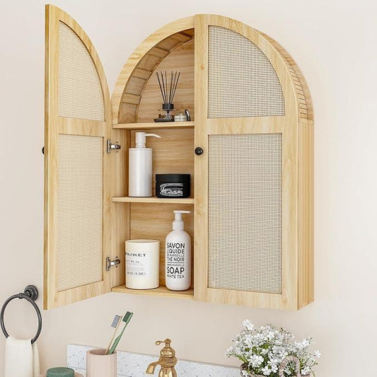 Turtle Myrtle Bathroom Medicine Cabinet Wall Mounted, Arched Wall Cabinet with Adjustable Shelf & Doors, Floating Cabinet for Wall Over The Toilet Storage Cabinet Space Saver,Natural - ModernBath