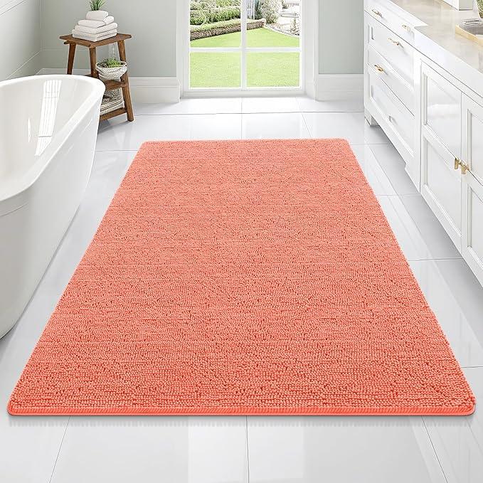 OLANLY Bathroom Rugs 70x46, Extra Soft Absorbent Chenille Bath Rugs, Rubber Backing Quick Dry, Machine Washable Bath Mats for Bathroom Floor, Tub and Shower, Home Decor Accessories, Coral - ModernBath