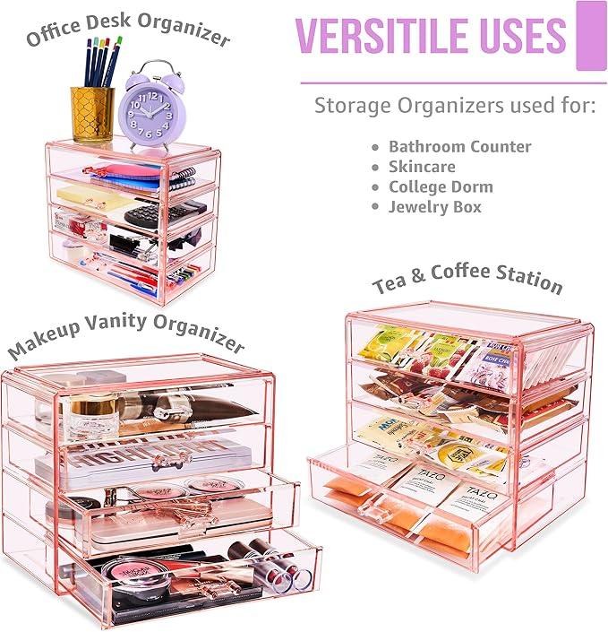 Sorbus Makeup Organizer - 4 Drawer Acrylic Make Up Organizers and Storage for Cosmetics, Jewelry, Beauty Supplies, Clear Makeup Organizer for Vanity, Girl's Room, College Dorm, Counter, Bathroom-Sinks - ModernBath