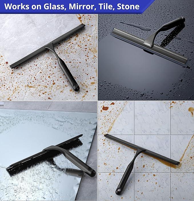 HOME SO Shower Squeegee in Matte Black; Effective Rubber Blade Squeegee for Windows, Glass Shower Doors, Car Windshield, Mirrors, Tile Walls, Kitchen Surfaces and More (Black, 12 inch) - ModernBath