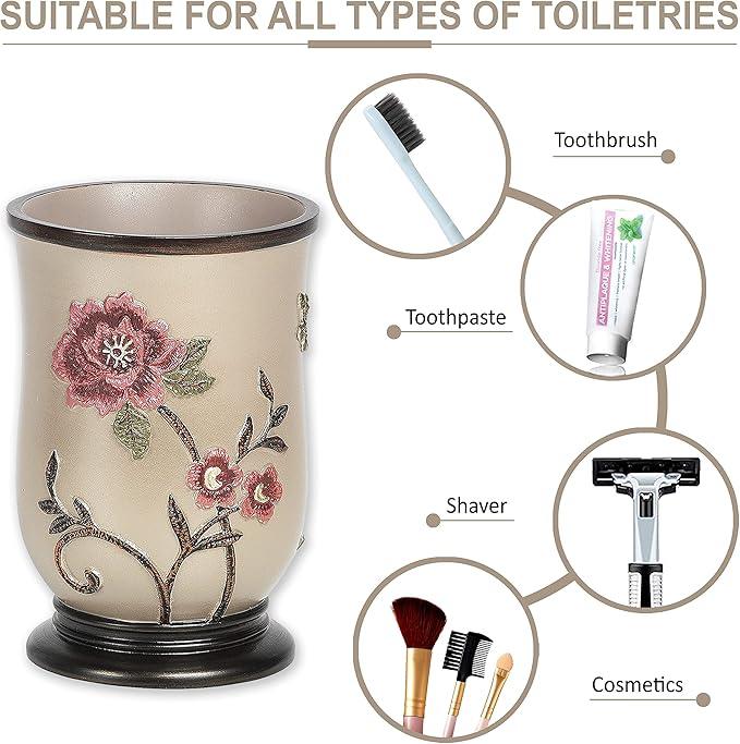 Zahari Home 4pc Larrisa Floral Bathroom Accessories Sets Modern Classic Flower Soap Dispenser, Tumbler, Tooth Brush Holder and Soap Dish Holder Luxury Decor Unique Design Stylish Bathroom Sets - ModernBath