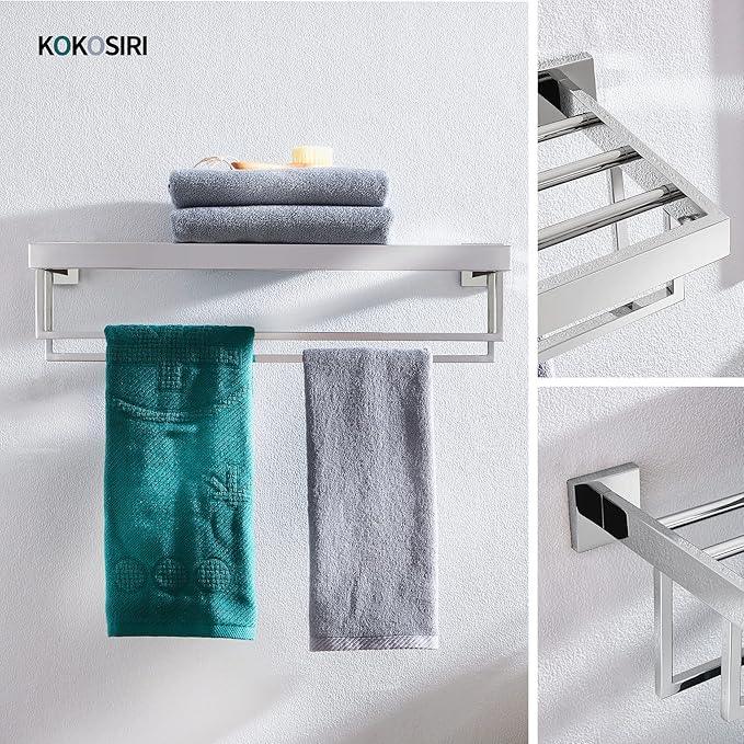 KOKOSIRI Bathroom Towel Shelf 20-Inch Chrome Towel Rack with Two Bath Towel Bars SUS304 Stainless Steel Wall Mounted, Polished Finish B6003CH-L20 - ModernBath