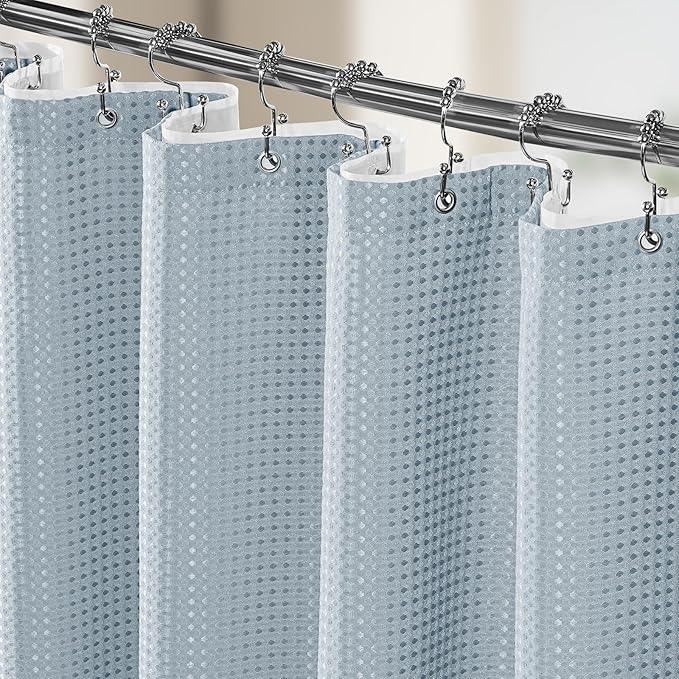 Vipfree 3 in 1 Shower Curtain Set, Waffle Shower Curtain and Liner Set with 12 Double Sided Shower Curtain Hooks, 258GSM Luxury Weighted Cloth Shower Curtains for Bathroom, 72 W x 72 H, Fog Blue - ModernBath