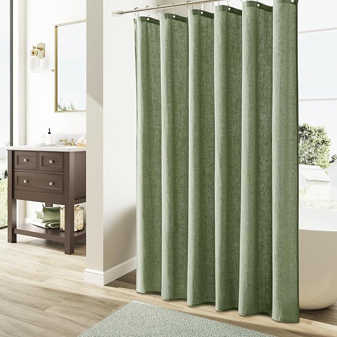 Naturoom Long Shower Curtain 96 Length,72x96 Inch Long Linen Fabric Weighted Shower Curtain Set with Hooks, Tall Bohemian Farmhouse Cloth Bath Curtains for Bathroom,Sage Green - ModernBath