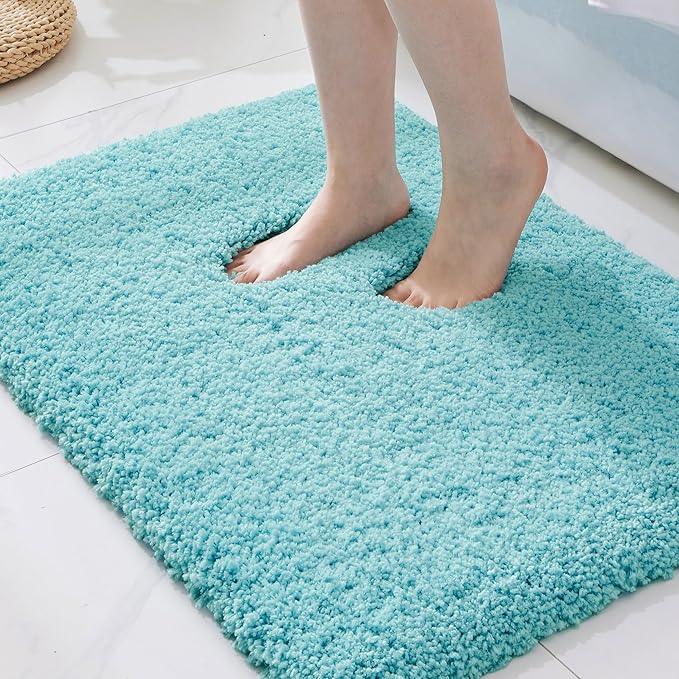 ILANGO Teal Bathroom Rugs 36" × 24" Non Slip & Super Absorbent Extra Thick Soft, Washable Bath Mat for Floor, Microfiber Plush Shaggy Bath Rug with Rubber for Bathtub Shower Room Sink - ModernBath