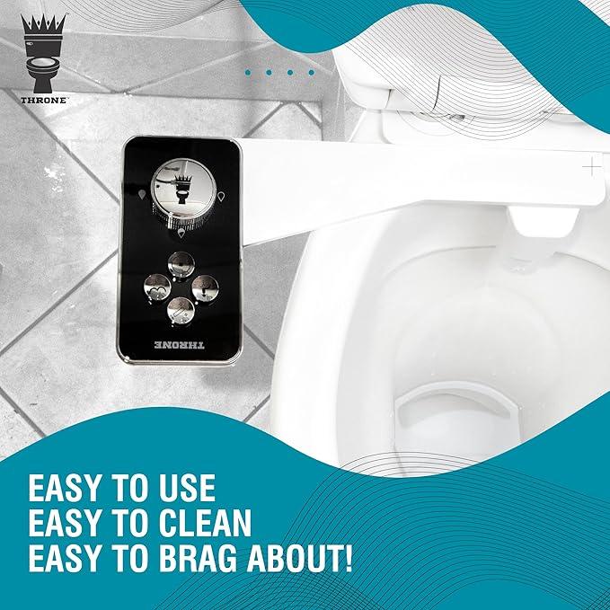 Throne Bidet Attachment - USA Patented - Non-Electric Self Cleaning Water Sprayer Toilet Bidet Seat Attachment, Double Nozzle (Frontal & Rear Wash), Easy Install (Black) - ModernBath