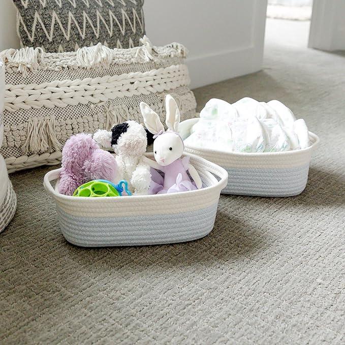 NaturalCozy 5-Piece Rectangle Storage Basket Set- Natural Cotton Rope Woven Baskets for Organizing! Small Basket for Montessori, Baby Nursery, Dog Toy Baskets, Cat Toy Box, Bathroom Organization Bin - ModernBath