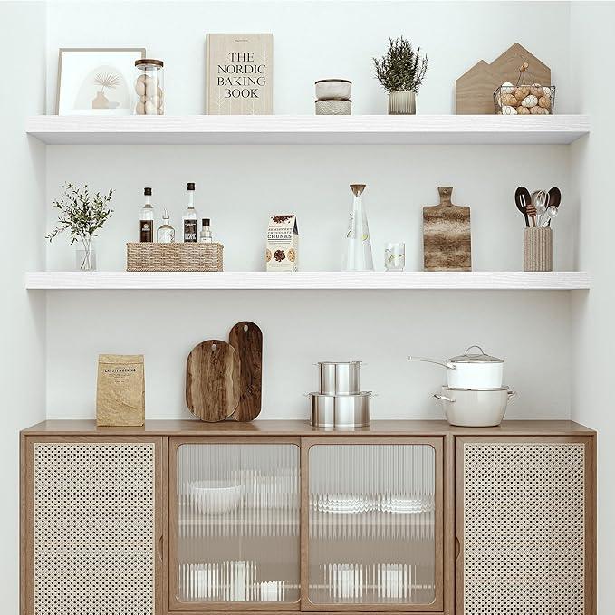 Vivelove 55" Long Floating Shelves for Wall, 10.3" Deeper & Thicker Storage Shelf for Living Room, Kitchen, Farmhouse,Wall Shelves with Invisible Brackets,Set of 1, White - ModernBath