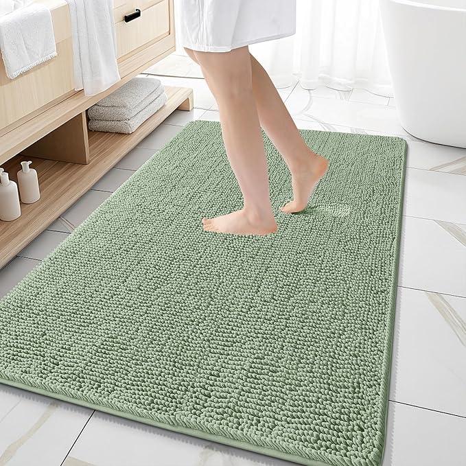OLANLY Bathroom Rugs 59x35, Extra Soft Absorbent Chenille Bath Rugs, Rubber Backing Quick Dry, Machine Washable Bath Mats for Bathroom Floor, Tub and Shower, Home Decor Accessories, Sage Green - ModernBath