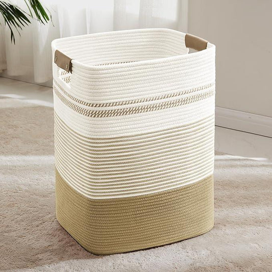 85L Tall Laundry Hamper with Handles for Living Room Storage, Extra Large Woven Rope Baskets Bin for Blanket, Kids Toy, Gifts, Wicker Hamper for Bedroom Dirty Clothes, 17"x14"x22" Khaki - ModernBath