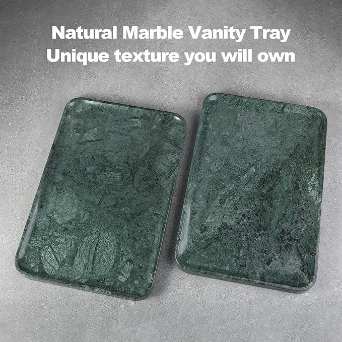 Marble Vanity Tray, 18in Stone for Bathroom Countertop, 17 3/4'' Oversized Dresser Decorative Organizer, Luxury Kitchen Serving Plate, Kitchen Sink Storage Tray, Perfume, Jewelry Holder(Green) - ModernBath
