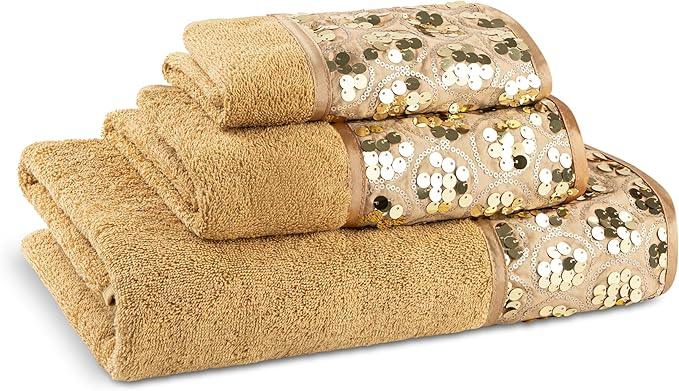 Zahari Home Sinatra Modern Bathroom Towel Set - 3 Piece Luxury Contemporary Decor Bling Champagne Gold Bath Towel Set Soft, Plush and Highly Absorbent - ModernBath