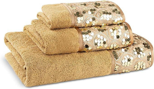 Zahari Home Sinatra Modern Bathroom Towel Set - 3 Piece Luxury Contemporary Decor Bling Champagne Gold Bath Towel Set Soft, Plush and Highly Absorbent - ModernBath