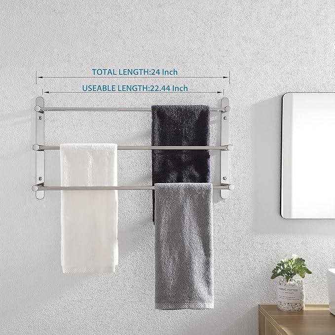 KOKOSIRI Bath Towel Bars Bathroom 3-Tiers Ladder Towel Rails Wall Mounted Towels Shelves Rack Stainless Steel, Polished Chrome, B5002CH-L24 - ModernBath