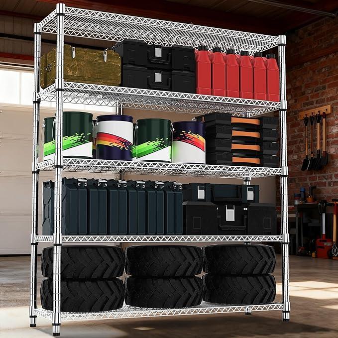 5 Tiers Shelf 3300 lbs Steel Storage Shelving Utility Shelving Unit Steel Organizer Wire Rack for Home,Kitchen,Office,Garage Chrome 17.7" D x 47.2" W x 70.3" H - ModernBath