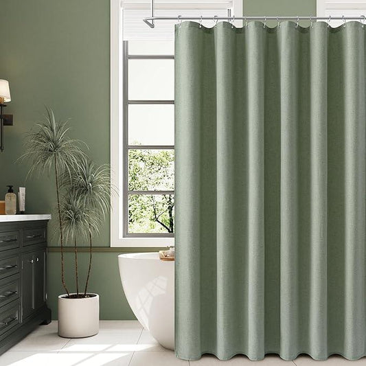 Naturoom Light Sage Linen Shower Curtain, Country Boho Farmhouse Bath Decor Shower Curtains Neutral Cloth Weighted Textured Fabric Bath Curtain Liner with Hooks, 72x72 - ModernBath