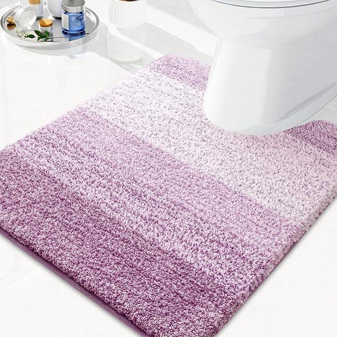 Arotive Microfiber Bathroom Rugs, Shaggy Soft and Absorbent Contour Toilet Rugs, Non-Slip, Thick Plush Machine Washable Dry Bath Mats for Toilet Base, 24x20, Purple, U-Shape - ModernBath