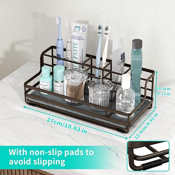 HapiRm Toothbrush Holders for Bathroom - 5 Partitions Bathroom Counter Organizer with Instant Drying Stone, Stainless Steel Countertop Storage Electric Toothbrush Toothpaste Holder - Bronze - ModernBath