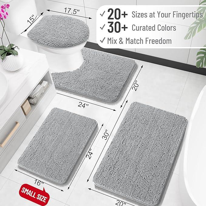 OLANLY Toilet Rugs U-Shaped 20x20, Extra Soft Absorbent Chenille Contour Bathroom Rugs for Toilet, Dry Quickly, Machine Washable, Non-Slip Bath Mat, Light Grey - ModernBath